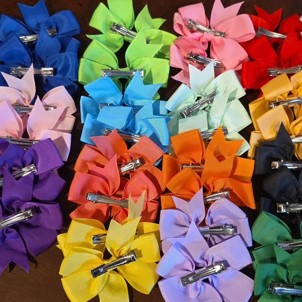 (J20) 40 Total, Colorful Hair Bow Clip Set for Kids